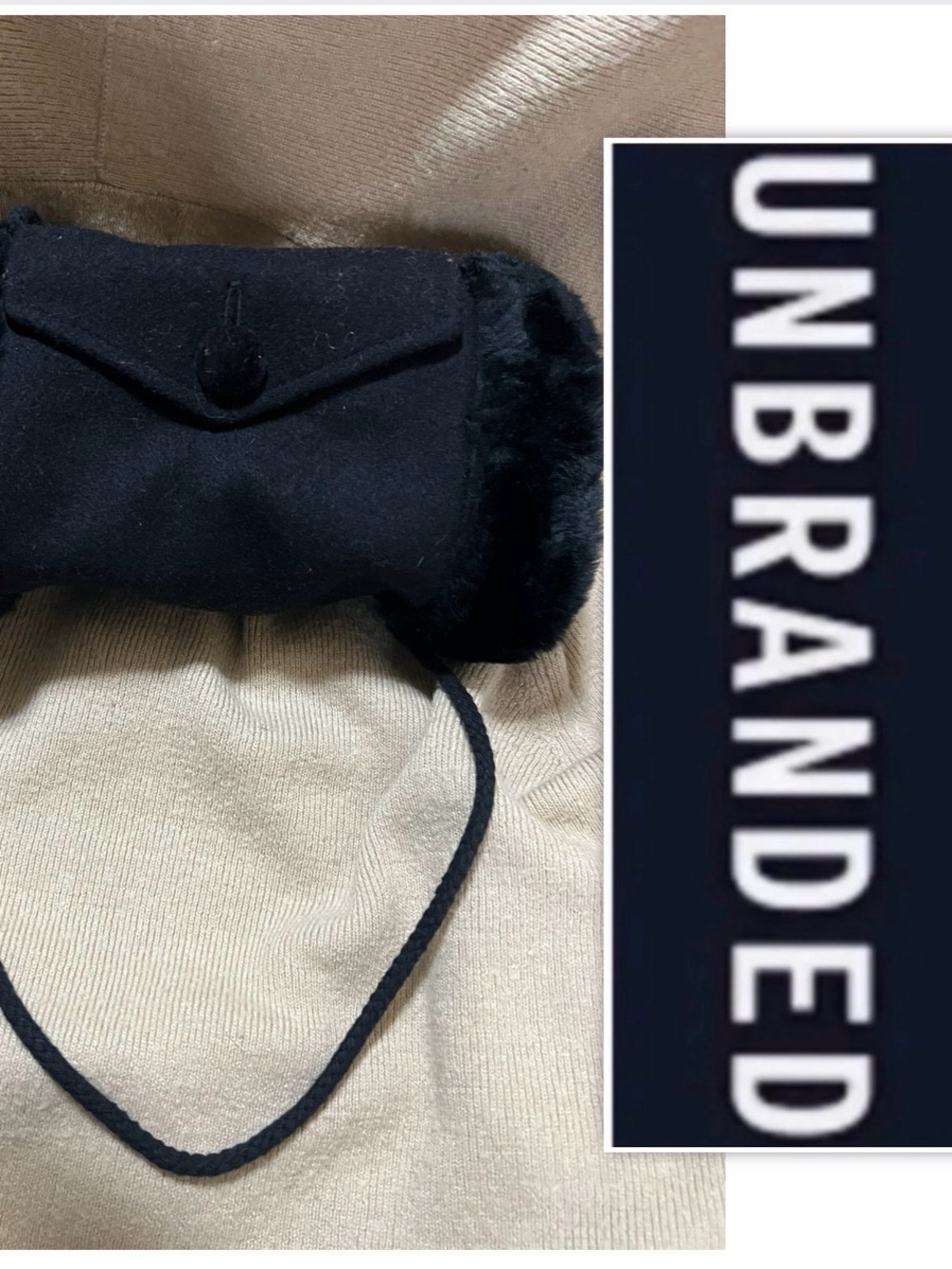 UNBRANDED Girls Black Wool Muff Hand Warmer With Pocket